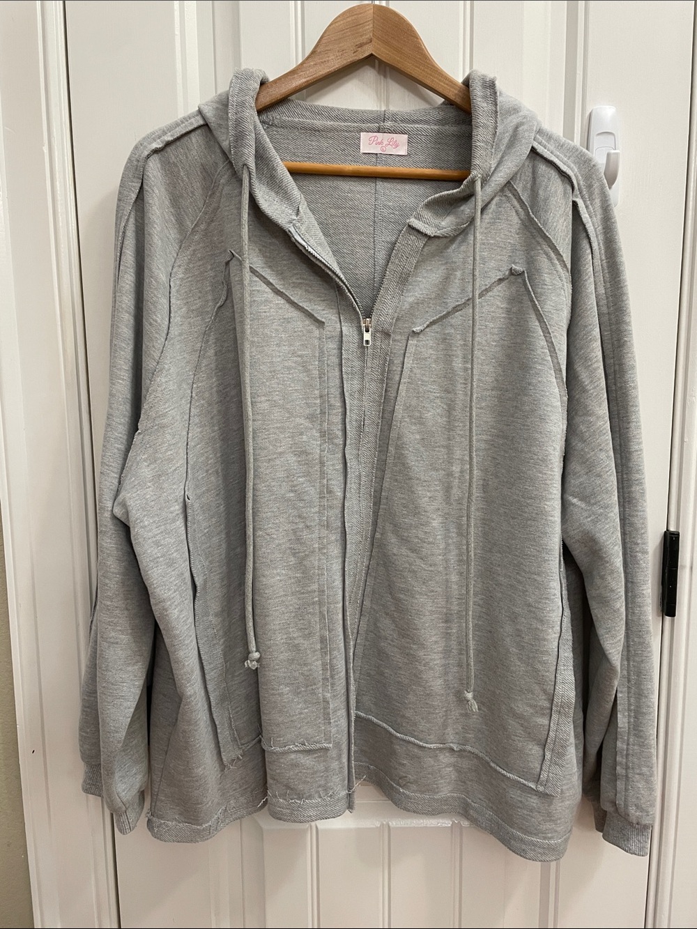 PINK LILY Light Gray full zip Hoodie Oversized Large